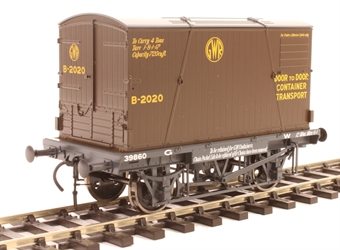 Conflat 'H7' flat wagon in GWR grey - 39860 with BD2 type container in GWR brown "Door to Door"