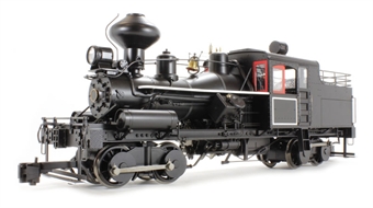 Two-truck Heisler steam locomotive in black with red & white lining