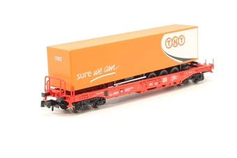 Pocket wagon, type Sdkms of the DB AG with trailer load - 'TNT'