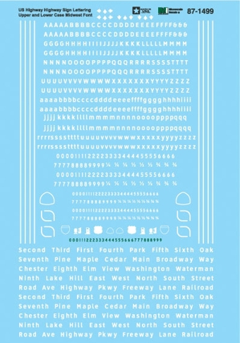 US Highway Sign Lettering Decal Set, White