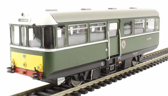 Railcar W79977 in BR dark green livery with small yellow warning panels & white cab roofs
