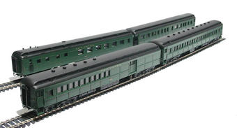 American New Haven coach set containing passenger coach, combine, diner and observation car