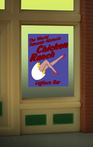Chicken Ranch Window Sign, Animated Neon Style Sign Kit