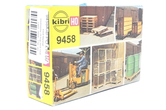 Forklift With Freight Crates and Barrels