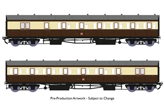 GWR B Set coaches in GWR post-war lined chocolate & cream 'Kingham branch' - pack of 2 - 6894 & 6895