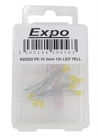 10 x Yellow 3mm LED 12 volt for Colour Light Signals