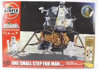 One Small Step For Man set with Lunar Module, astronauts, lunar rovers and base.