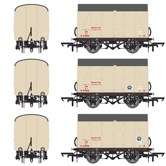 10 ton Diag. 1479 Banana Vans in SR stone livery (1936 to early 1941 condition) - pack of 3 (Pack 3)