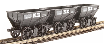 4 wheel Chaldron open wagons in North Eastern Railway livery - circa 1890 - pack of 3