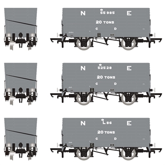 20 ton Diag P7 Coal Hopper wagons in NER grey (1911 to 1922 condition) - pack of 3