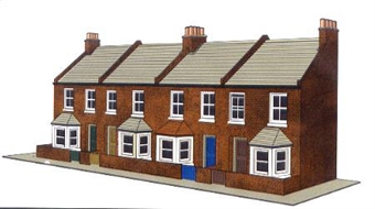 4 Redbrick terraced house fronts (low relief)