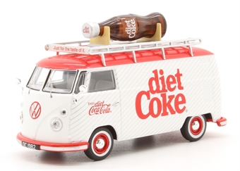 Volkswagen Type 2 (T1) Split-Screen Panel Campervan with Giant Diet Coke bottle on roof in diet Coke red & white