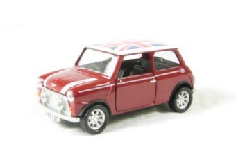 Mini Cooper in flame red with 'Union Jack' roof