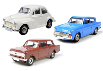 Car Set 2 with Morris Minor, Ford Anglia & Vauxhall Viva (alternate colours to CR1003). Non limited