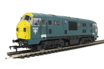 Class 22 Diesel Hydraulic D6318 (font A) in BR Blue. Full yellow ends & split headcode box