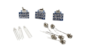 Cobalt DPDT switch pack for panel mounting - with 3 x pre-wired DPDT & 6 x red chrome-mounted LEDs