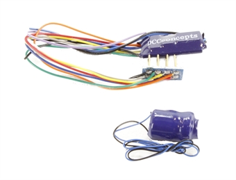 8-pin (harness) 4-function 1.1Amp small & thin decoder with back EMF and 'Stay Alive' - Pack of 10 - Discontinued