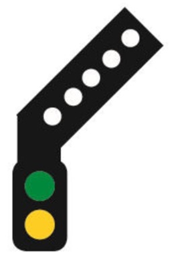 One Touch two aspect distant signal with right hand feather indicator (green/yellow) - DCC fitted