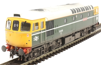 Class 33/0 33008 "Eastleigh" in BR 1980s heritage green with full yellow ends - weathered