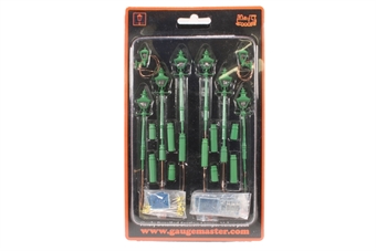 Pack of six Taper Post oil lamps and two wall lamps - BR / SR green