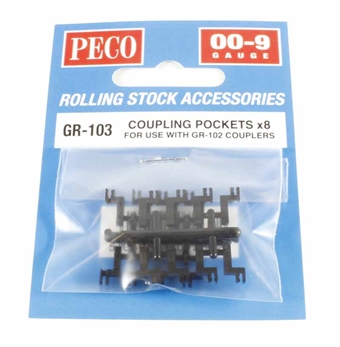Pack of eight NEM coupling pockets for OO9 rolling stock