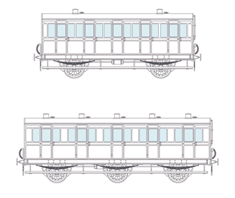 Pack of 4 coaches (4BT, 4T, 6C12, 6BT) in GER Chocolate brown - with working lighting