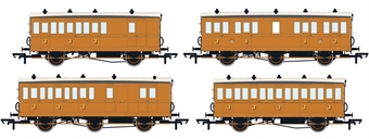 Pack of 4 coaches (4BT, 4T, 6C12, 6BT) in GER Stratford brown - Sold out on pre-order