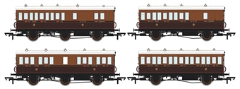 Pack of 4 coaches (4BT, 4T, 6CL, 6BT) in L&Y Brown and Umber - with working lighting