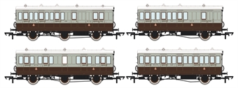 Pack of 4 coaches (4BT, 4T, 6CL, 6BT) in GCR French Grey and brown - with working lighting
