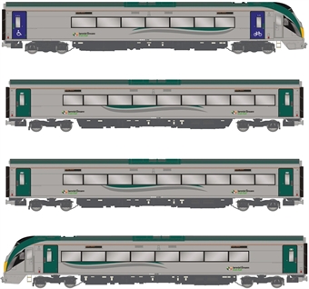IE 22000 Class 'ICR' 4-car unit in Irish Rail grey & green (post-2020 with blue doors/ cycle graphic)