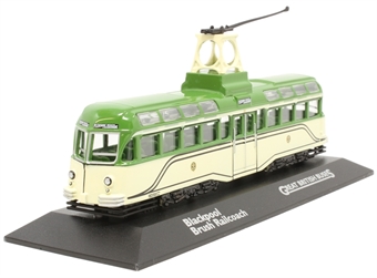 Blackpool 'Brush Railcoach' tram in Blackpool Transport green and cream - static model