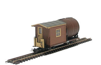 2 axle wagon with water barrel of the Steyrtalbahn in brown livery