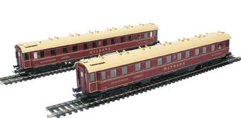 Epoch II set of 2 express train sleeping coaches of the German DRG in red with Mitropa logo