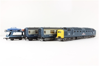 Train set with Class 55 9006 The Fife & Forfar Yeomanry in BR blue with 2 Mk2a coaches in BR blue & grey & motorail wagon