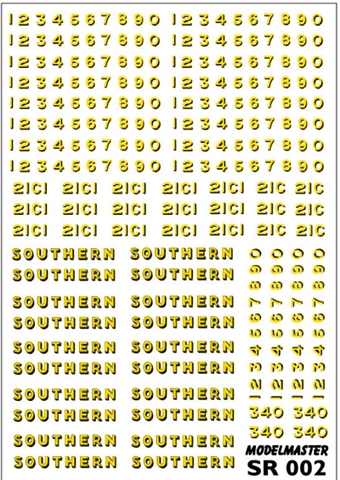 SR number and lettering transfer set for Southern locomotives - Sunshine style shaded black