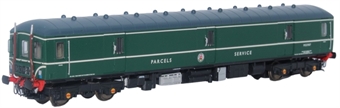 Class 128 single-car DPU M55987 in BR green with speed whiskers and centre headcode box & no corridor connection