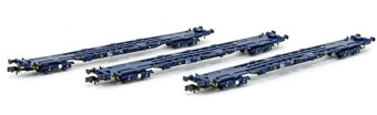 Set of 3 PFA Container Flat Wagons Blue GPS Bogies