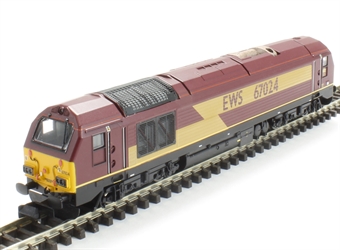 Class 67 diesel 67024 in EWS maroon. DCC fitted