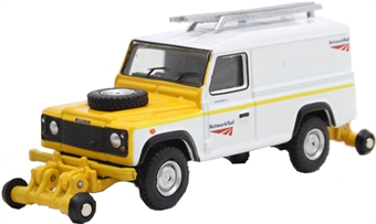 Land Rover Defender 110 with posable rail wheels - "Network Rail" - non-motorised
