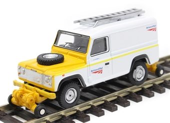 Land Rover Defender 110 with posable rail wheels - "Network Rail" - non-motorised