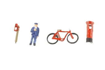 Mail set with postman, bike and two postboxes