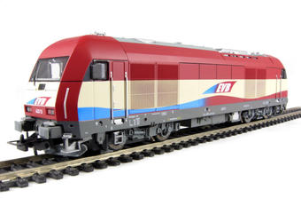 Class Rh2016 Hercules 4 axle diesel loco of the German DVB in red & yellow livery Epoch V