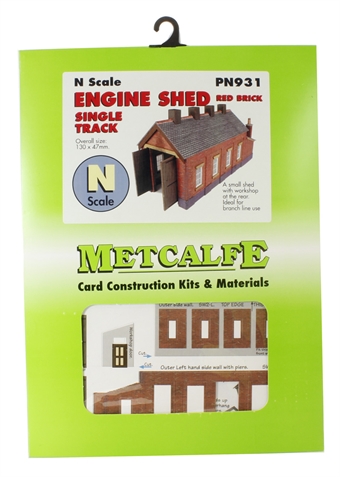 Single track engine shed - red brick - card kit