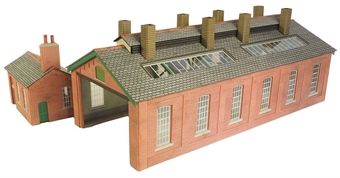 2 Road Red Brick Engine Shed & Workshop Building (Card Kit) - Replaced by PO313