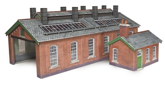 Double track brick built engine shed - card kit