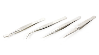 Set of 4 assorted stainless steel tweezers
