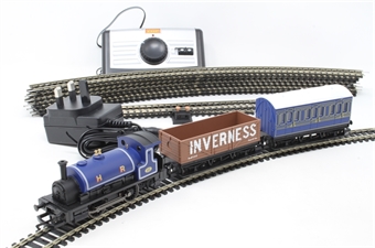 Highland Rambler train set with Class 0F 'Pug' 0-4-0ST in HR blue with 4-wheel coach and open wagon