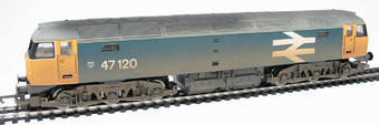 Class 47 47120 in BR blue with large logo (weathered)