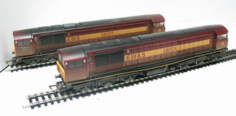 Class 58 Twin Pack 58024 & 58037 'Worksop Depot' diesel locos in EWS livery - weathered