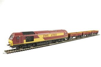 EWS freight train pack with Class 67 in EWS livery and three MHA open wagons